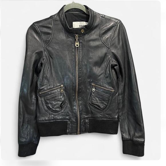 DOMA Black Genuine Leather Moto Jacket Buttery Soft Fitted Size M - Picture 2 of 11